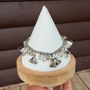 Vintage Avon Silver Tone Jingle Bell Charm Bracelet Frosted Beads